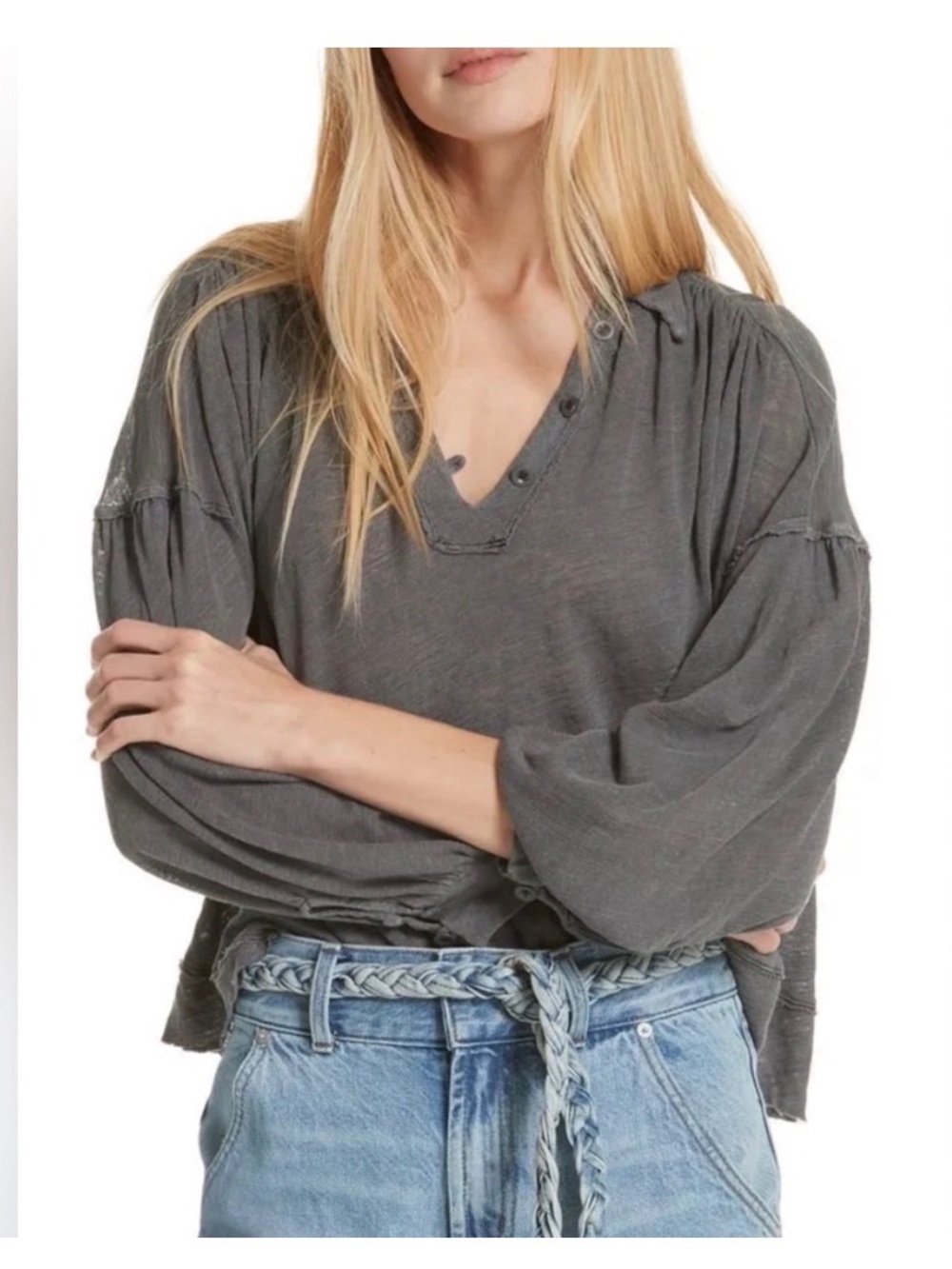 Free People We the Free Gray Oversized Balloon Sleeve Tunic | Small
